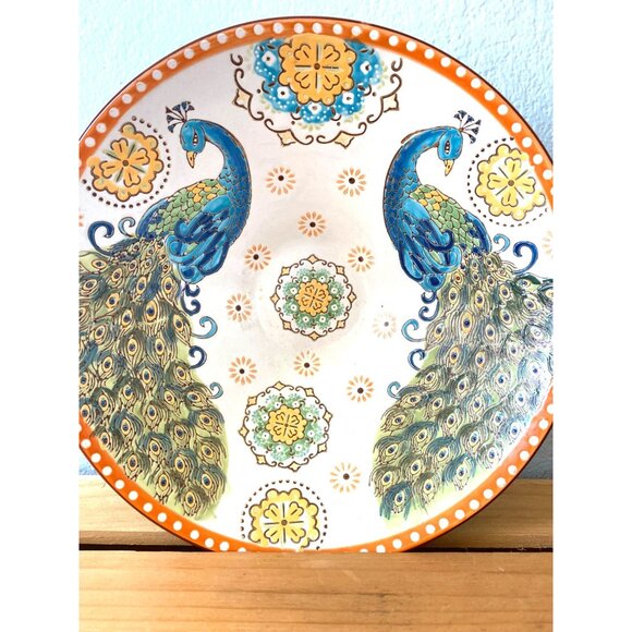 Dutch Wax Peacocks Bowl Handpainted by Coastline Imports 10 Inches - Picture 1 of 12